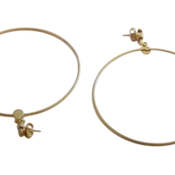 Big 3" Long Thin Hoop Pierced Post Stud Earrings Gold Tone Vintage Extra Large - Picture 2 of 4